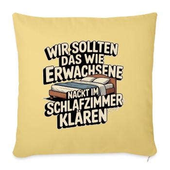 Erwachsene Humor Spruch – Im Schlafzimmer klären - Sofakissenbezug 45 x 45 cm - Hellgelb - Vorne