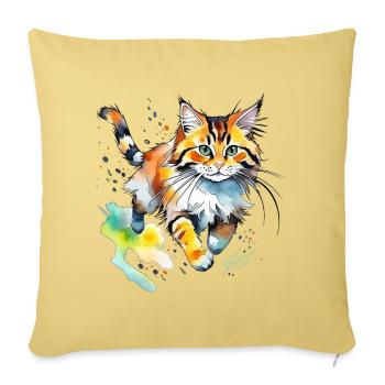 springende  Katze im wasserfarbenlook - Sofakissenbezug 45 x 45 cm - Hellgelb - Vorne
