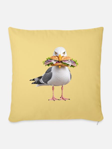 Silbermoewe-mit-Fischbroetchen Möwe - Sofakissenbezug 45 x 45 cm - Hellgelb