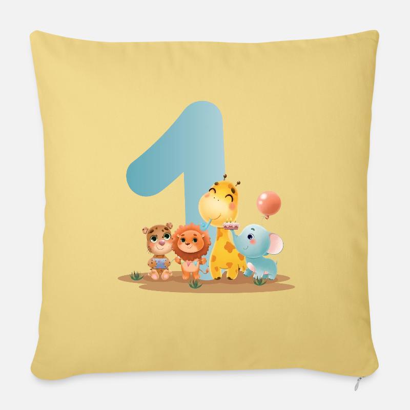 1. Geburtstag - Geschenk - afrikanische Zoo Tiere - Sofakissenbezug 45 x 45 cm - Hellgelb