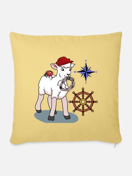 maritim Schaf Schafe Seefahrer Steuerrad Kompass - Sofakissenbezug 45 x 45 cm - Hellgelb