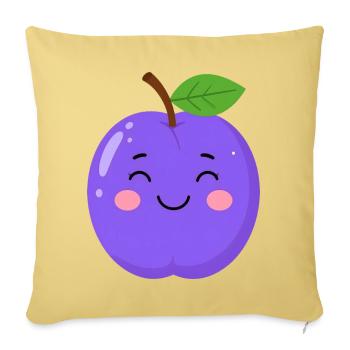 Prune de Kawaii bleu-violet – Motif de fruits sucrés - Housse de coussin décorative 45 x 45 cm - jaune délavé - Devant