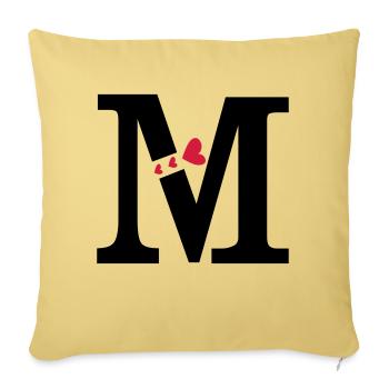 Capital letter M with hearts - Sofa pillowcase 17,3'' x 17,3'' (45 x 45 cm) - washed yellow - Front