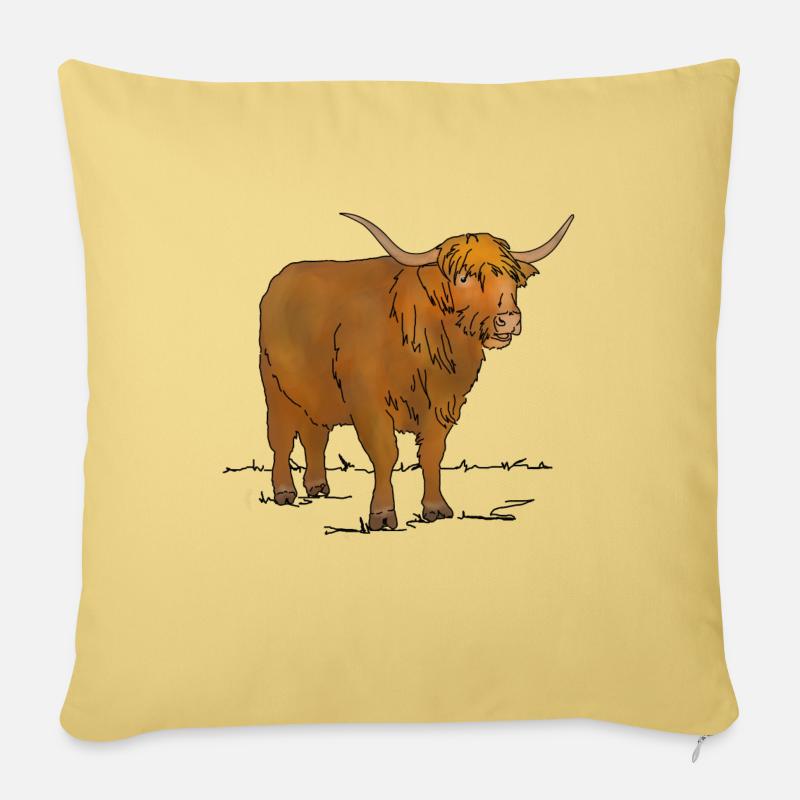 Bovins des Highlands écossais - Housse de coussin décorative 45 x 45 cm - jaune délavé