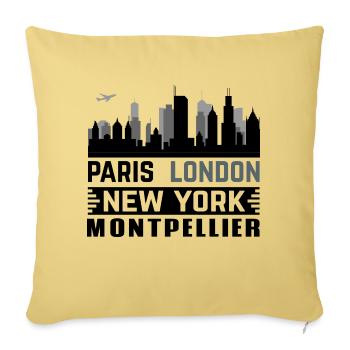 montpellier Paris London New-York - Housse de coussin décorative 45 x 45 cm - jaune délavé - Devant