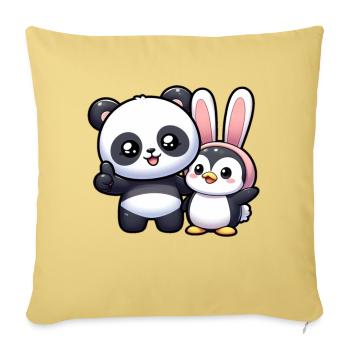 Panda und Pinguin - Sofakissenbezug 45 x 45 cm - Hellgelb - Vorne