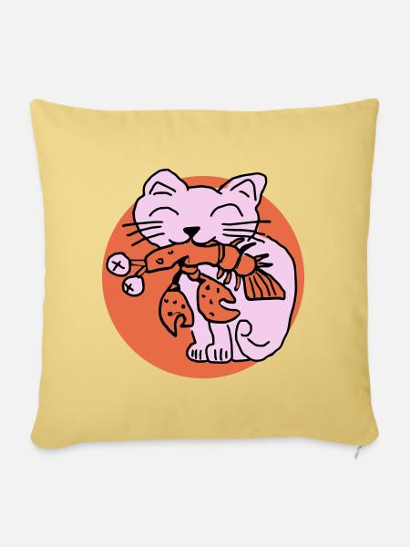 Katze frisst Krebs auf - Sofakissenbezug 45 x 45 cm - Hellgelb