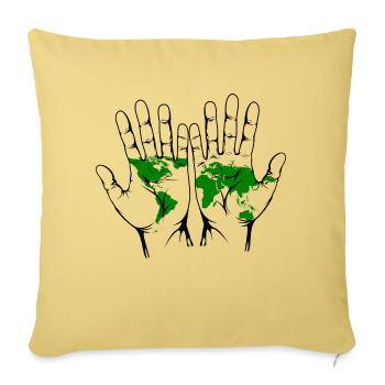 Hands with world map - Sofa pillowcase 17,3'' x 17,3'' (45 x 45 cm) - washed yellow - Front