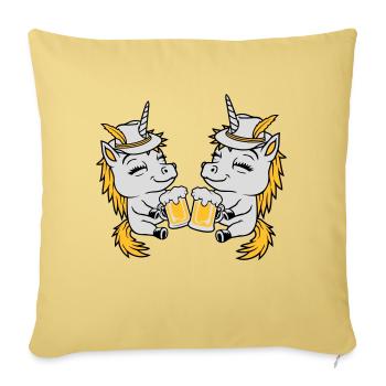 Einhorn Freunde Bier Anstoßen - Sofakissenbezug 45 x 45 cm - Hellgelb - Vorne