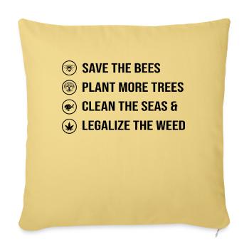 Sauver les abeilles Planter des arbres Cean Sea Légaliser l’herbe - Housse de coussin décorative 45 x 45 cm - jaune délavé - Devant