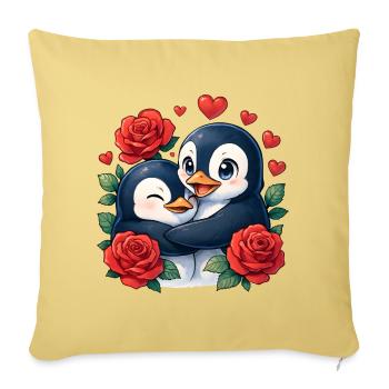 Togetherness Penguins Rose Heart - Sofa pillowcase 17,3'' x 17,3'' (45 x 45 cm) - washed yellow - Front