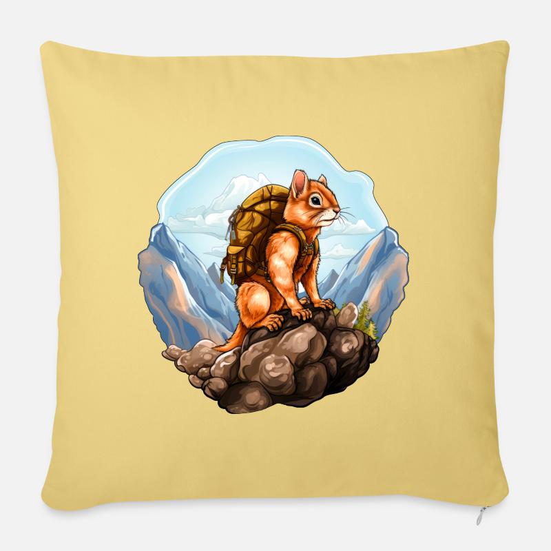Eichhörnchen Bergsteiger / Wandern Eichhörnchen - Sofakissenbezug 45 x 45 cm - Hellgelb