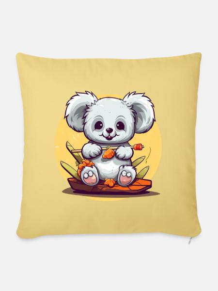 Tollpatschiger Koala mit Sushi - Sofakissenbezug 45 x 45 cm - Hellgelb
