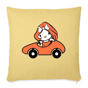 oiseau dame femme femme voiture conduite canard caneton - Housse de coussin décorative 45 x 45 cm - jaune délavé - Devant