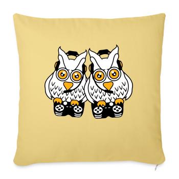 2 Gamer Owls Play Team Friends Two Player Duo - Sofa pillowcase 17,3'' x 17,3'' (45 x 45 cm) - washed yellow - Front