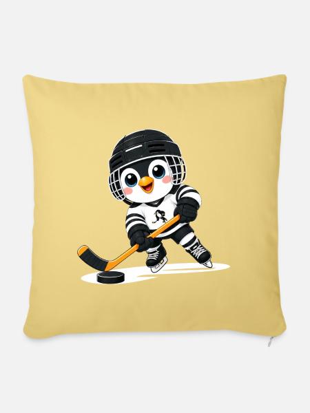 Süßer Pinguin Eishockey Spieler Cartoon - Sofakissenbezug 45 x 45 cm - Hellgelb