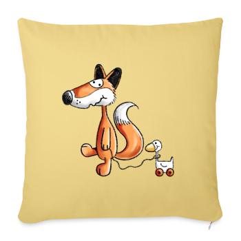 Waldfuchs mit Ziehente Spielzeug  - Sofakissenbezug 45 x 45 cm - Hellgelb - Vorne