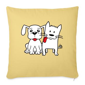 Chien Chat Deux Amis Équipe Chaton 2 Duo Équipage - Housse de coussin décorative 45 x 45 cm - jaune délavé - Devant