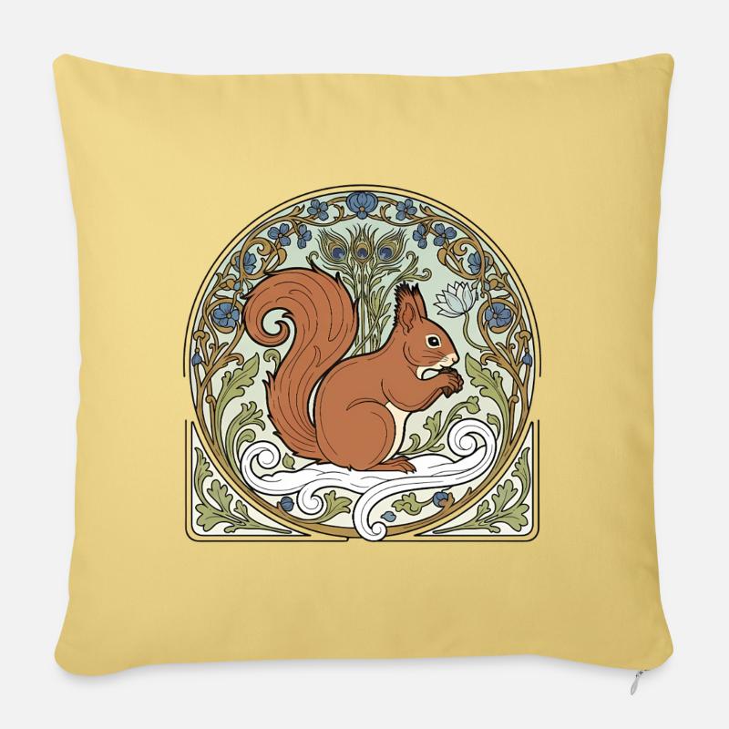 Eichhörnchen im Jugendstil-Ornament - Sofakissenbezug 45 x 45 cm - Hellgelb