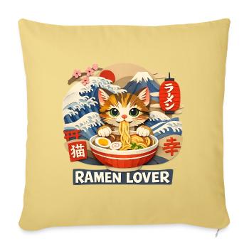 Ramen Nouilles, Amoureux des Chats, Kats Kawaii Rétro - Housse de coussin décorative 45 x 45 cm - jaune délavé - Devant