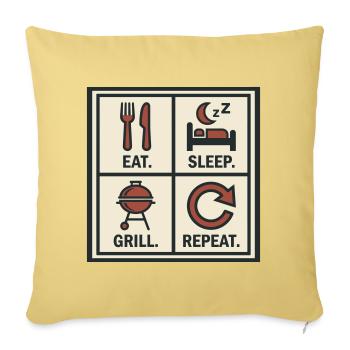 Manger Dormir Griller Recommencer Barbecue - Housse de coussin décorative 45 x 45 cm - jaune délavé - Devant