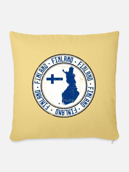 Finnland-Karten-Rundwappen mit Flagge - Sofakissenbezug 45 x 45 cm - Hellgelb
