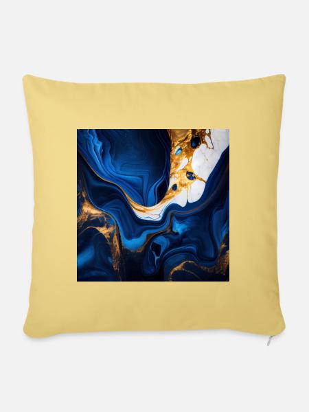 Dunkelblauer moderner Marmor - Sofakissenbezug 45 x 45 cm - Hellgelb