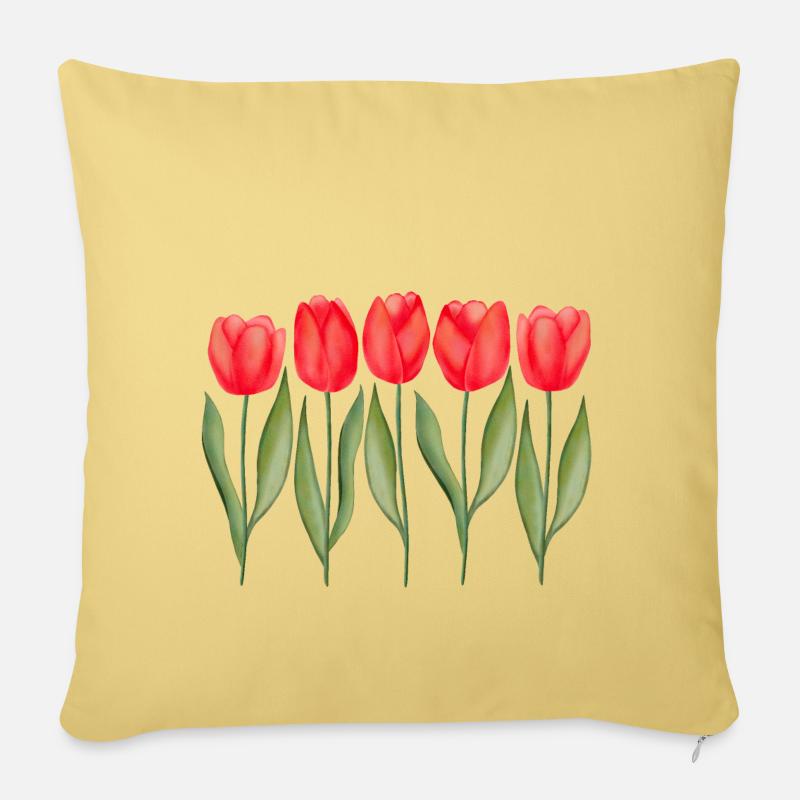 Klassiche Rote Tulpen Frühlingsblumen Aquarell - Sofakissenbezug 45 x 45 cm - Hellgelb