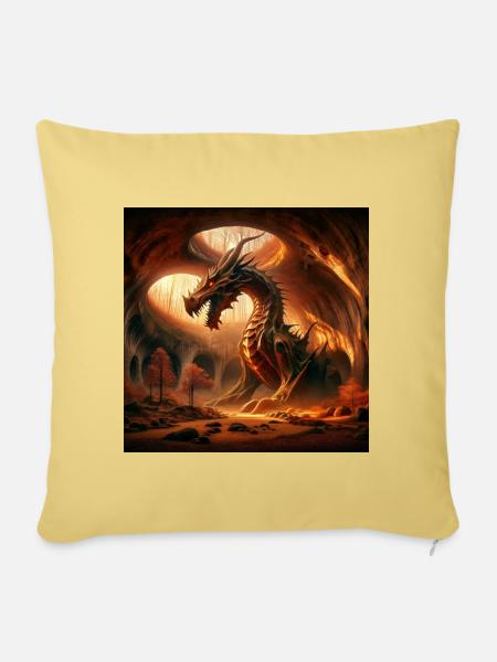 Drache in der Höhle - Sofakissenbezug 45 x 45 cm - Hellgelb
