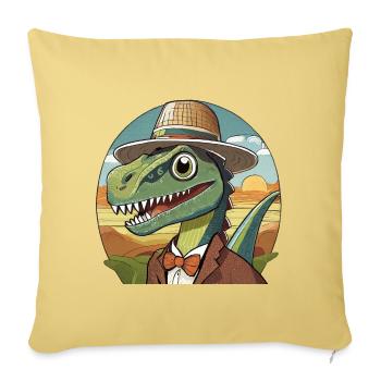 dinosaure drôle avec chapeau dans le style comique - Housse de coussin décorative 45 x 45 cm - jaune délavé - Devant