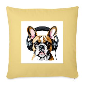 Novel dog motif with headphones - Sofa pillowcase 17,3'' x 17,3'' (45 x 45 cm) - washed yellow - Front