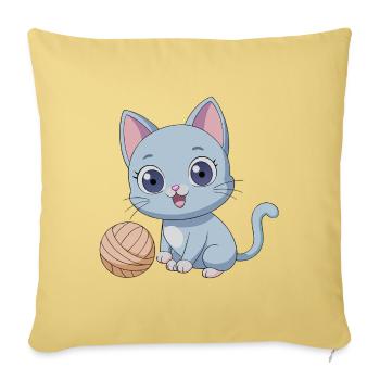 Playful Blue Kitten with Ball of Yarn - Sofa pillowcase 17,3'' x 17,3'' (45 x 45 cm) - washed yellow - Front