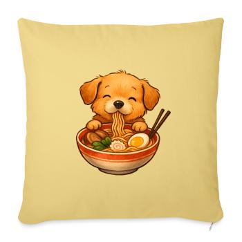 Cute little dog eating ramen noodles from bowl - Sofa pillowcase 17,3'' x 17,3'' (45 x 45 cm) - washed yellow - Front