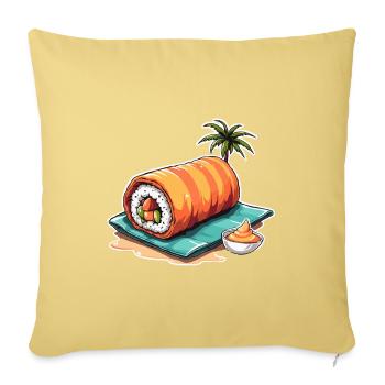 Rouleau de sushi tropical - Conception d’aliments de dessin animé amusant - Housse de coussin décorative 45 x 45 cm - jaune délavé - Devant
