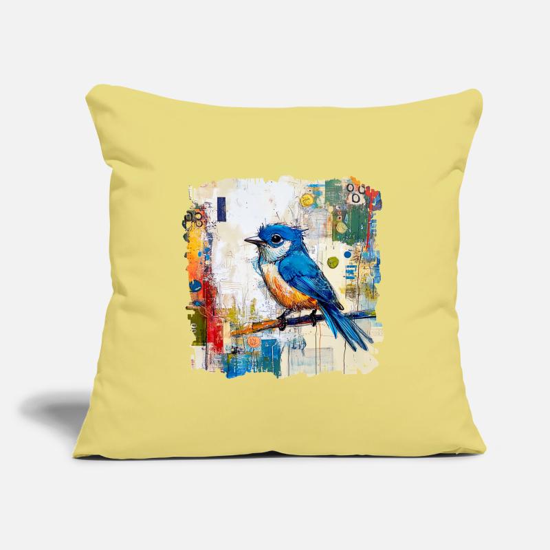 Blauer Vogel im abstrakten Farbmeer Sofakissenbezug 45 x 45 cm