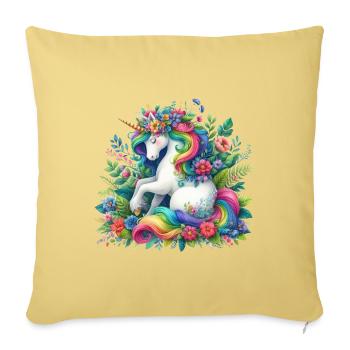 Fleur de licorne à crinière arc-en-ciel - Housse de coussin décorative 45 x 45 cm - jaune délavé - Devant