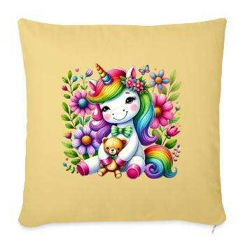Rainbow Unicorn Floral Dream - Sofa pillowcase 17,3'' x 17,3'' (45 x 45 cm) - washed yellow - Front
