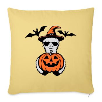 Lama Cool Halloween Lunettes de soleil citrouille Chapeau de sorcière - Housse de coussin décorative 45 x 45 cm - jaune délavé - Devant