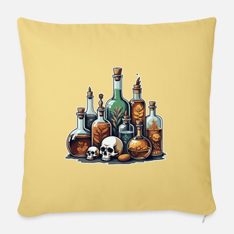 Alchemie Fläschchen Schädel Design - Sofakissenbezug 45 x 45 cm - Hellgelb