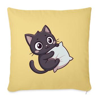 Kawaii kitten cuddly on pillow - Sofa pillowcase 17,3'' x 17,3'' (45 x 45 cm) - washed yellow - Front