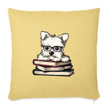 Cute Westie Dog Reading Book with Glasses - Sofa pillowcase 17,3'' x 17,3'' (45 x 45 cm) - washed yellow - Front
