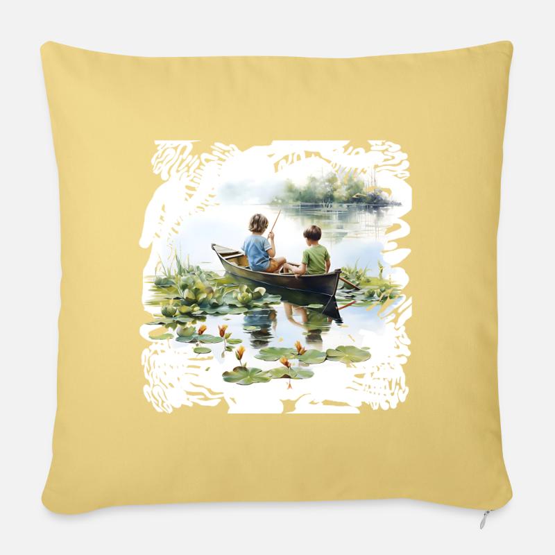 Kindheitserinnerungen Bootsfahrt am Seerosenteich - Sofakissenbezug 45 x 45 cm - Hellgelb