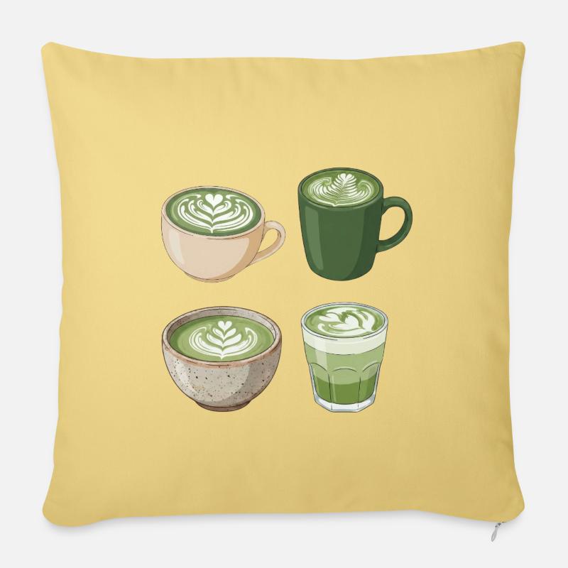 Matcha Liebe – Süße Matcha Latte Illustration - Sofakissenbezug 45 x 45 cm - Hellgelb