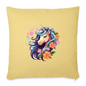 Blue Unicorn with Floral Wreath - Sofa pillowcase 17,3'' x 17,3'' (45 x 45 cm) - washed yellow - Front