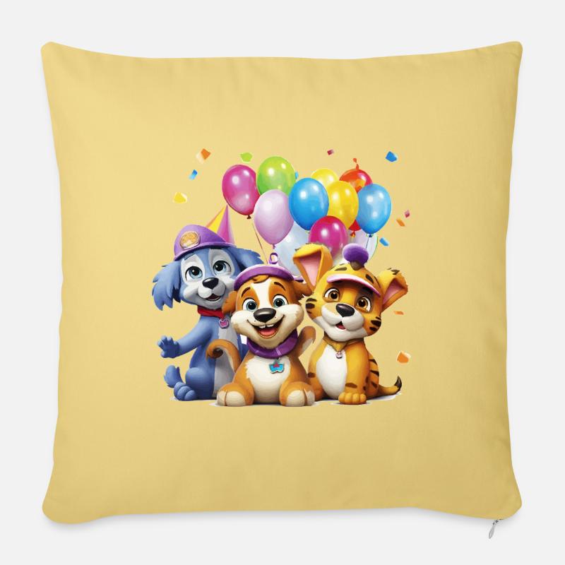 Trio de chiens Balloon Friends - Housse de coussin décorative 45 x 45 cm - jaune délavé