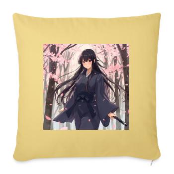 Sakura Samouraï de l’Ombre - Housse de coussin décorative 45 x 45 cm - jaune délavé - Devant