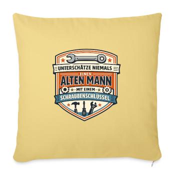 Alter Mann mit Schraubenschlüssel Badge - Sofakissenbezug 45 x 45 cm - Hellgelb - Vorne