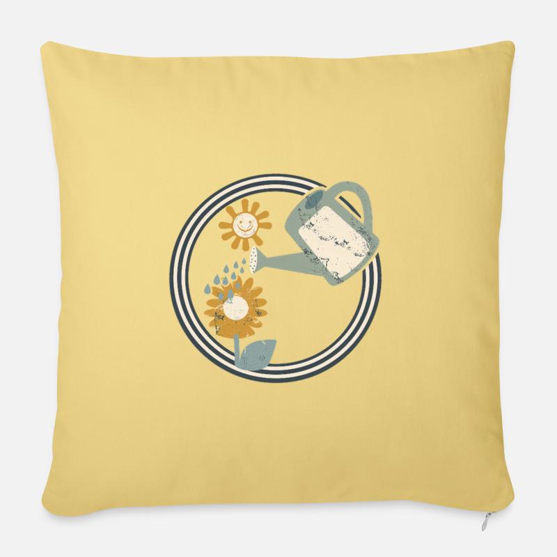 Retro Blumen gießen – Vintage Garten Design - Sofakissenbezug 45 x 45 cm - Hellgelb