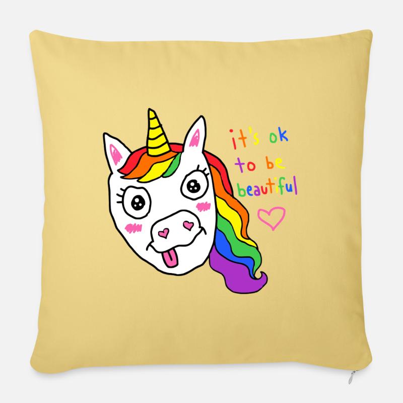 Es ist okay, ein schönes Regenbogen-Einhorn zu sein - Sofakissenbezug 45 x 45 cm - Hellgelb