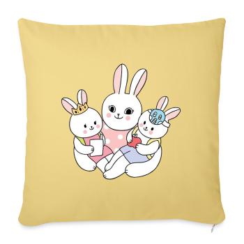 Süße Hasenfamilie mit Kindern Cartoon - Sofakissenbezug 45 x 45 cm - Hellgelb - Vorne